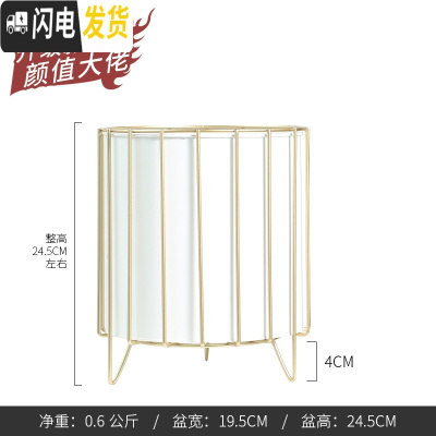 三维工匠轻奢风北欧花盆铁艺落地花盆金边网格款大植物器皿白色黑色灰色 乳白色小号 小花盆容器