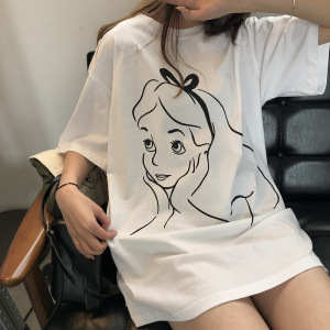 趣味卡通女孩印花夏季韩版新款圆领宽松短袖T恤女学生上衣