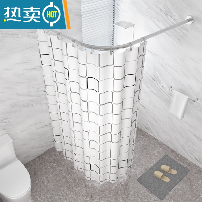 敬平浴室浴帘防水布套装洗澡卫生间窗帘弧形免打孔杆挂帘子门帘隔断帘