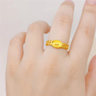 2021新款沙金戒指女镀金元宝铜钱福气指环活口仿黄金戒子久不掉色送女朋友老婆情人节七夕生日礼物