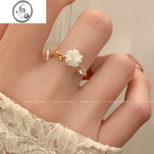 JiMi山茶花戒指女开口可调节小众设计高级感锆石食指戒2023年新款潮 均色