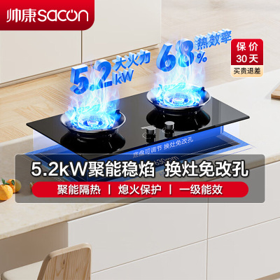 帅康(sacon)B88燃气灶嵌入式双眼灶5.2kW大火力可调节尺寸钢化玻璃台嵌两用家用打火灶煤气炉双灶台式煤气灶天然气