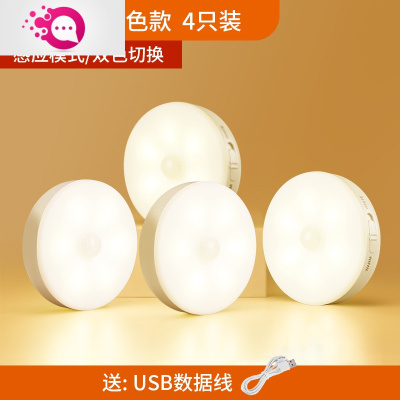 绿彩虹光小夜灯卧室婴儿睡眠灯人体感应灯智能家用卧室过道喂奶护眼灯婴童灯具4只装-usb充电款感应+双色光--XD0