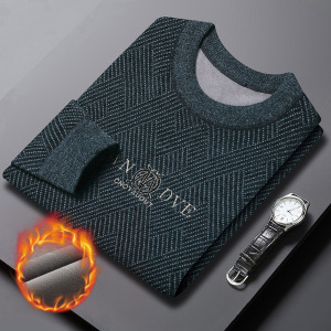 加绒毛衣男装冬季新款雪貂圆领加厚保暖上衣中年爸爸打底