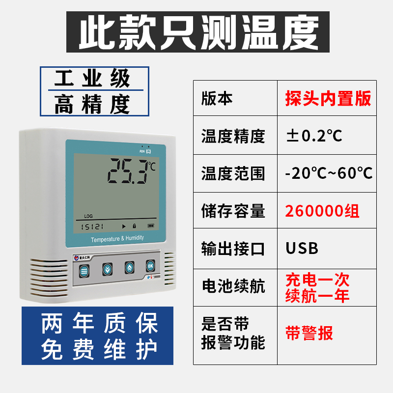 温湿度记录仪高精度工业药店大棚传感器远程无线控制温湿度计 三维工匠 单温度外延26万组(±0.2℃)
