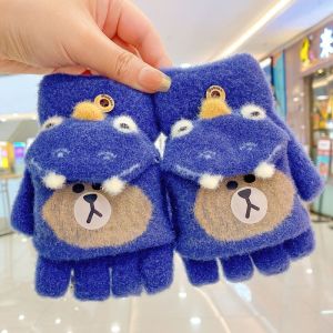 儿童手套冬季女童露指可爱翻盖半指小学生女孩保暖男童小孩写字女