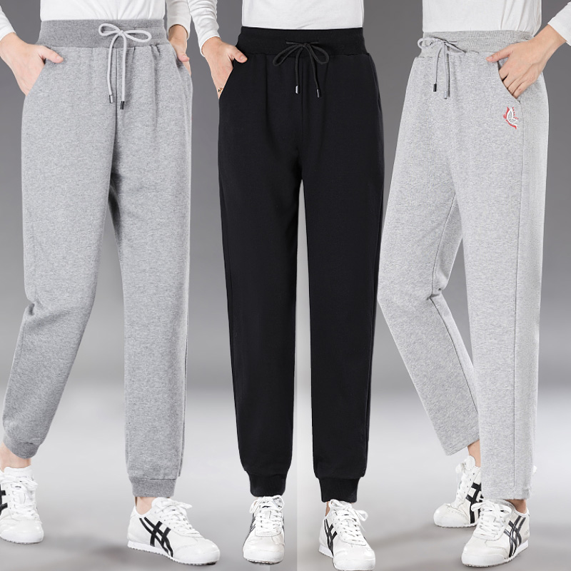 春款全棉运动裤女中年妈妈宽松休闲长裤子中老年女裤秋季老人高腰