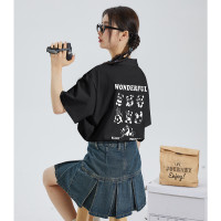 [2.5折价61元]唐狮夏女背后可爱图案短袖polo衫百搭减龄学院风宽松T恤