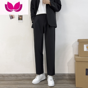 七斓韩版西裤男直筒宽松坠垂感百搭黑色西装裤子阔腿免烫休闲长裤