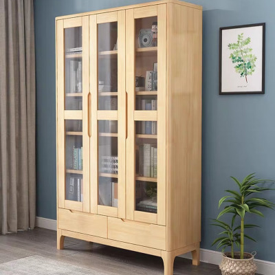 帝德龙 三门书柜带玻璃门落地家用客厅组合文件展示柜