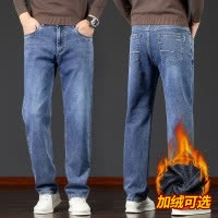 冬季男士加绒牛仔裤宽松直筒中年爸爸保暖男裤秋冬款弹力加厚裤子