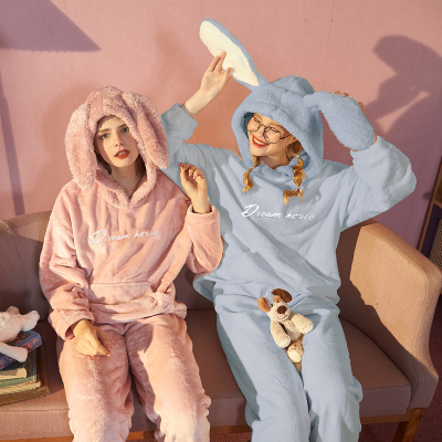 [3件8.5折84.2元,叠加优惠券]唐狮秋冬季新款长袖睡衣女加绒爱耳朵外穿家居服