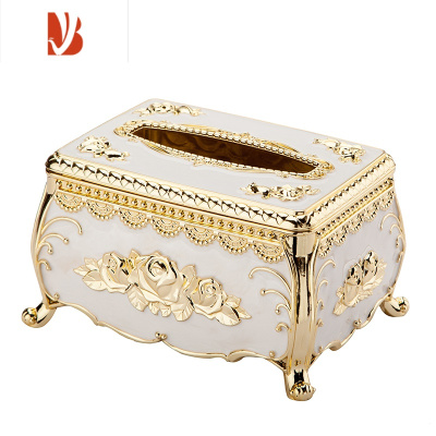 三维工匠欧式纸巾盒创意抽纸盒家用客厅简约可爱茶几塑料餐巾纸复古纸抽盒 金白富贵纸巾盒E款