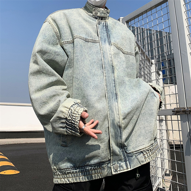 夹克男牛仔外套美式潮牌宽松休闲立领港风气百搭痞帅时尚夹克上衣