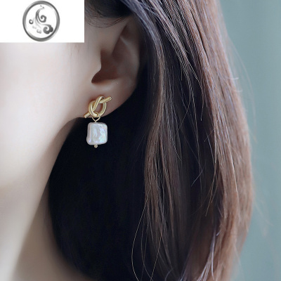 JiMiS999淡水珍珠耳环复古设计高级氛围感耳钉女小众银银气质耳饰