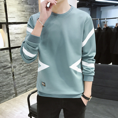 狮臣SHICHEN2020年春季新款男士卫衣韩版圆领套头长袖卫衣男装修身青少年男士卫衣休闲男卫衣男WY391湖蓝M