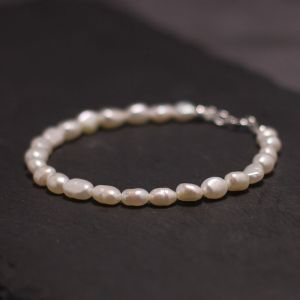 银饰随形天然巴洛克淡水珍珠简约纯手工正圆贝珠纯银时尚手链送女朋友老婆情人节七夕生日礼物