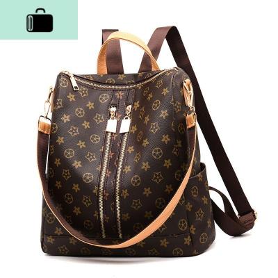 双肩包女韩版2020春季新款百搭女包时尚休闲两用软皮大容量背包潮NEW LAKE 咖啡色