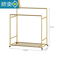 敬平晾衣架置地双杆式衣帽架卧室家用简易落地阳台室外移动挂晒衣服架 加粗款YMJ-95单层纳米金长150