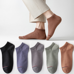 猫人男士船袜华夫格100%棉AAA级抗菌除臭短筒隐形男船袜 5双装 均码