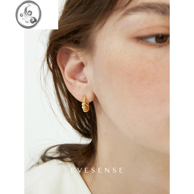 JiMi焦糖可颂法式复古麻花耳饰小众简约金色耳圈秋冬新款耳环