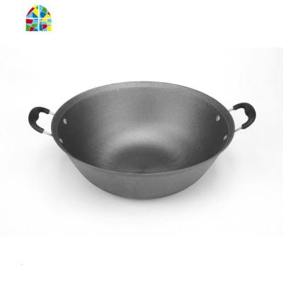 炒锅双耳传统大炒锅无涂层锅炖锅加厚加深锅无油烟铁锅 FENGHOU 40cm圆底双耳+熟铁组合盖5-6人