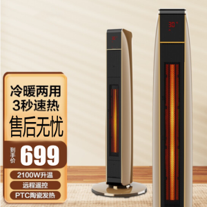 格力(GREE)取暖器暖风机 NTFG-21B 2100W大功率 遥控款冷暖两用电暖器暖气机塔式电热风扇遥控制热黑金色
