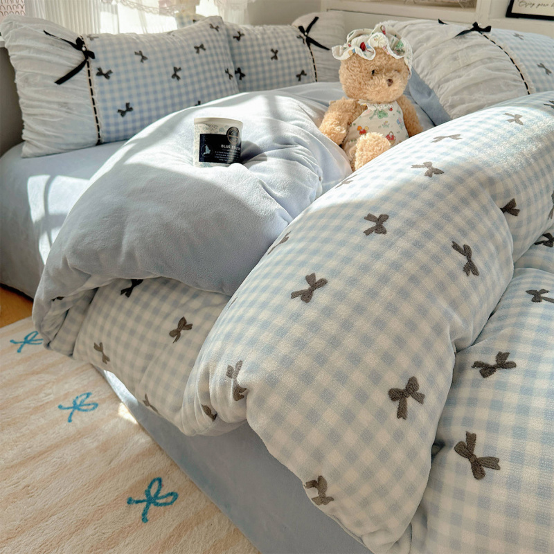 牛奶绒四件套新款秋冬加厚被套床单珊瑚绒床笠加绒床品氛围感