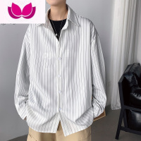 七斓衬衫男短袖夏季潮流港风日系高级感宽松休闲潮牌ins条纹衬衣外套