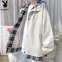 花花公子假两件外套男士潮流杏色宽松衣服春季新款青少年痞帅夹克