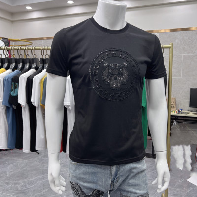 欧洲站夏季男士短袖T恤重工刺绣亮片老虎头圆领半袖体恤潮流修身t_2