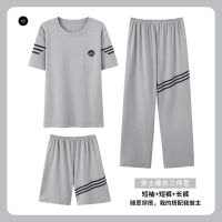 三件套睡衣男士夏季棉质短袖短裤长裤薄款宽松休闲大码男款家居服_1_788