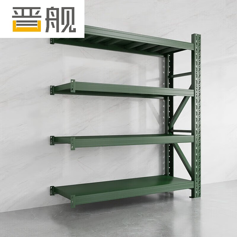 晋舰货架仓储库房储物架军绿色四层副架500kg/层重型200*80*200cm