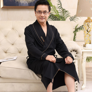 男士秋冬季长袖棉质睡袍中老年爸爸宽松大码中长款浴袍家居服睡衣