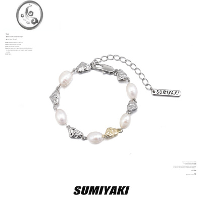 JiMiSUMIYAKI 金银熔岩巴洛克珍珠爱心手链小众甜酷情侣ins风手环