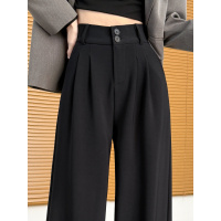 黑色西装裤子女新款春秋高级感垂感西裤直筒小个子窄版阔腿裤_602