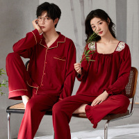 情侣睡衣春秋冬季棉质本命年喜庆结婚红色一男士一女士家居服套装_877
