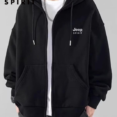 JEEP SPIRIT吉普卫衣男士春秋季连帽外套男潮流百搭休闲开衫运动服2XL 黑色