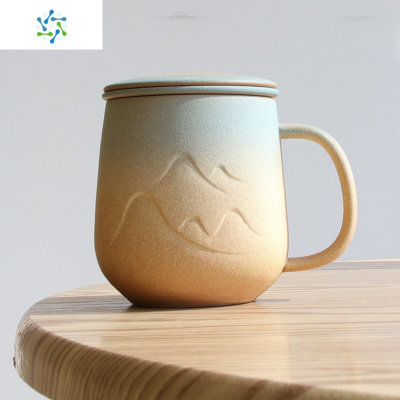 马克杯带盖过滤茶杯家用陶瓷水杯办公室创意泡茶杯子定制三维工匠
