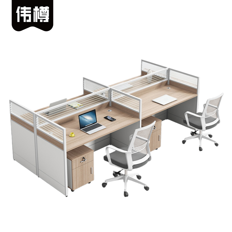 伟樽屏风办公桌四人位带柜椅240*120*110cm套