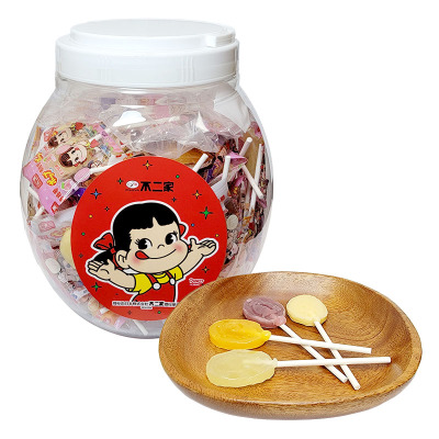 不二家棒棒糖罐装491g(80支)香橙葡萄蜜桃乳酸牛奶味休闲零食品