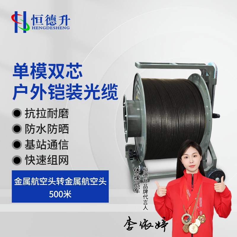 恒德升 铠装光缆HDS-A497S-HK-500M 户外通信基站应急抢修放缆车缆线单模双芯 航空头转航空头 500米