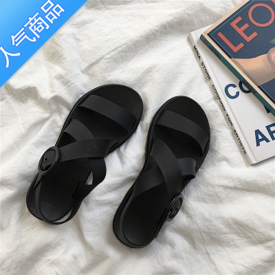 SUNTEK韩国ins凉鞋2023女春夏新款交叉P露趾百搭学生个性休闲鞋厚底鞋