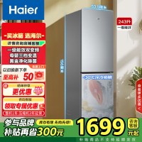 海尔(Haier)243升小型冰箱家用双门双变频1级能效风冷无霜双开门节能电冰箱深冷速冻BCD-243WGHC2E7XM