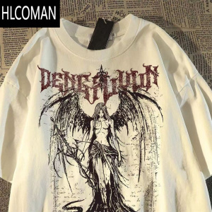 HLCOMAN欧美高街hiphop亚文化复古女印花短袖t恤男夏季潮牌痞帅上衣服