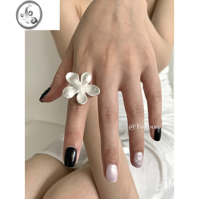 JiMiYoRoooi 韩系小众重工极简银色拉丝花朵戒指弹力可调节ins食指戒