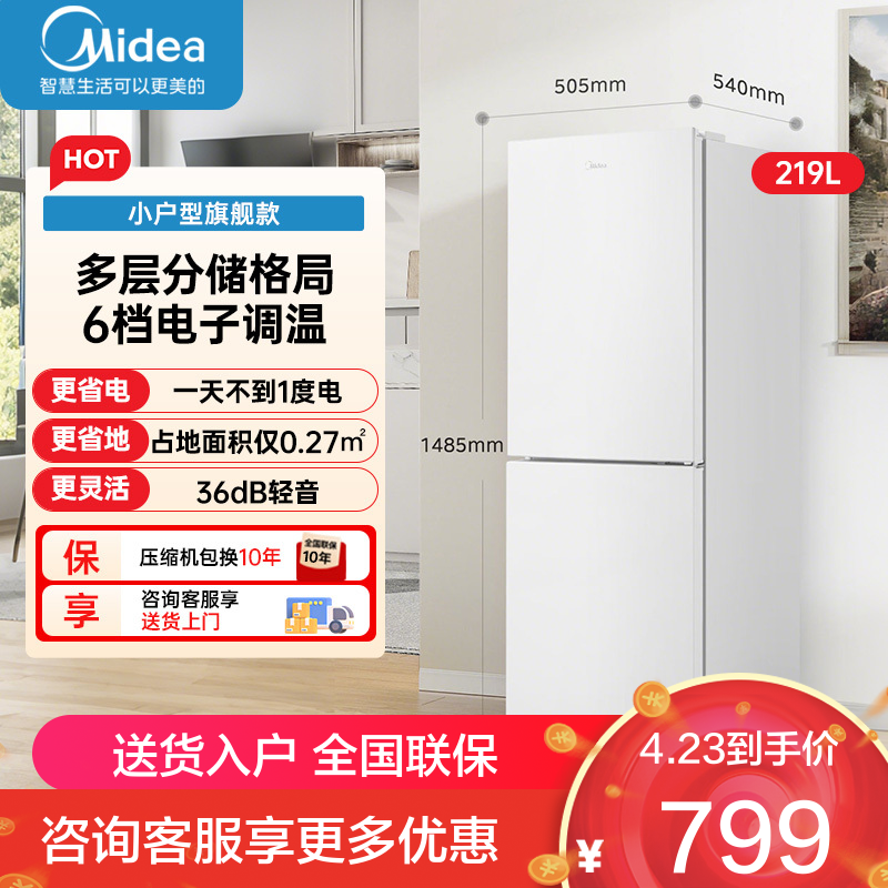 美的冰箱(Midea)181升双门冰箱 家用双温冷藏冷冻大容量保鲜低音 超薄电冰箱 小户型两开门 MR-190E 极地白