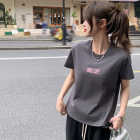 [2.5折价45元]唐狮夏季女圆领前胸字母短款短袖T恤辣妹美式复古百搭韩系潮