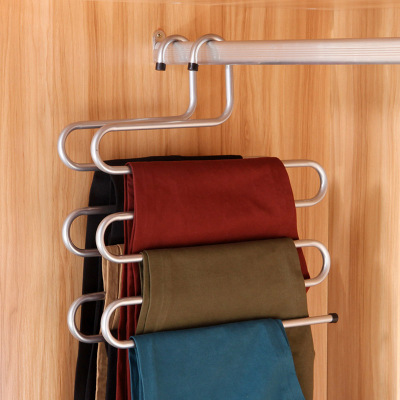 欧润哲裤架3只装S型多层裤架橱柜家用挂裤子衣架衣柜收纳架子裤挂架子洗晒用品银色