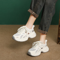 牛皮透气网面运动休闲老爹鞋女春夏新款厚底百搭时尚小白鞋